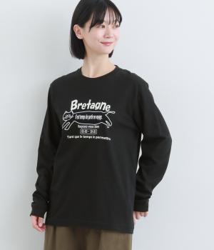 ブルターニュCatプリントTシャツ(ブラック×オフホワイト-F)