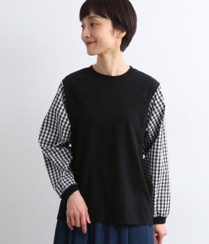 コンビネーションデザインプルオーバー(ブラック×ギンガム-F)