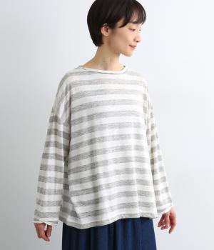 リネン天竺先染めボーダープルオーバー(オフホワイト×グレー-F)
