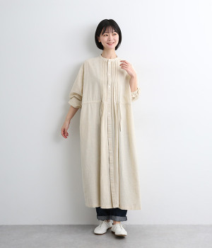 コットンレーヨンワンウォッシュタックワンピース(ナチュラル-ONESIZE)