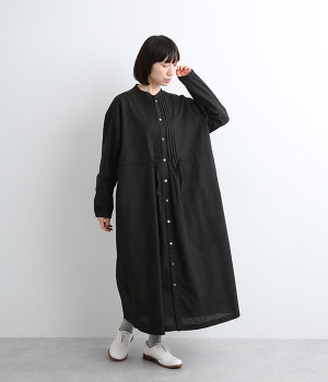 コットンレーヨンワンウォッシュタックワンピース(ブラック-ONESIZE)