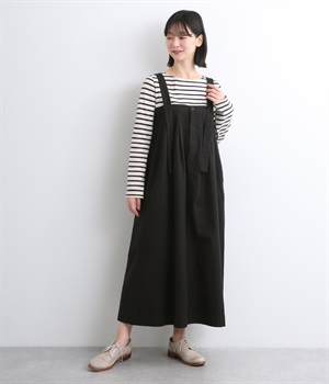 コットンスラブミニタリージャンパースカート(ブラック-ONESIZE)