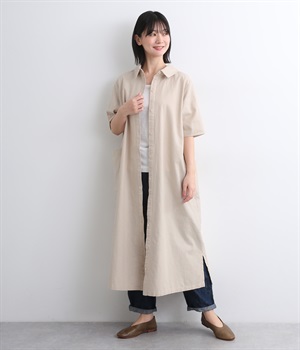 コットンワンウォッシュスラブミニタリー2wayワンピース(ベージュ-ONESIZE)