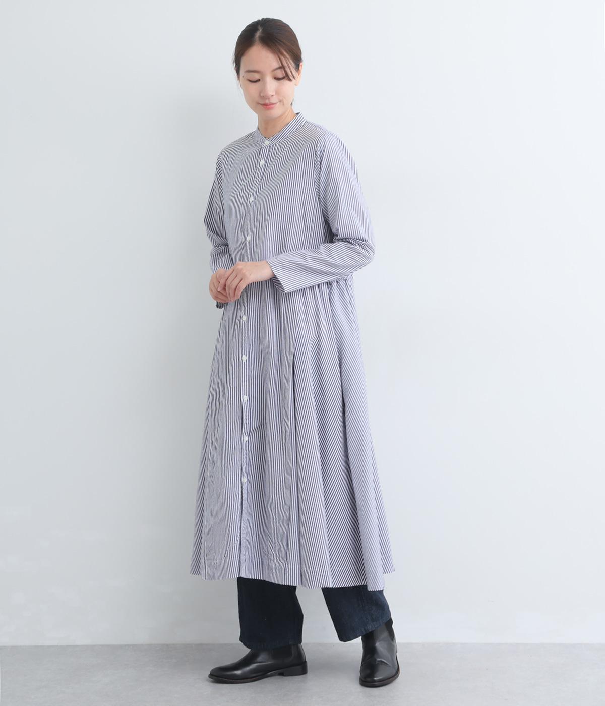 コットンタック＆ギャザーデザインワンピース(ストライプ-F)