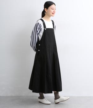 キャンバスタックデザインジャンパースカート(ブラック-F)