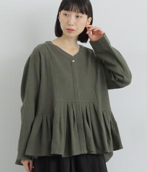 リネンコットンワンウォッシュタックデザインシャツジャケット