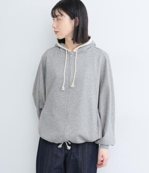 フリースドルマンスリーブデザインフーディ(グレー×ナチュラル-F)