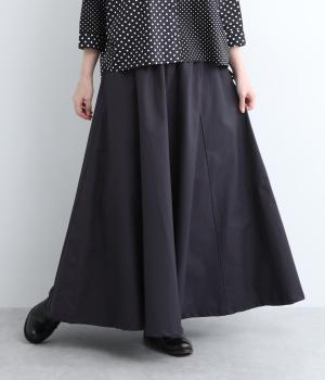 コットンワンウォッシュリップストップパネルフレアスカート(ネイビー-ONESIZE)