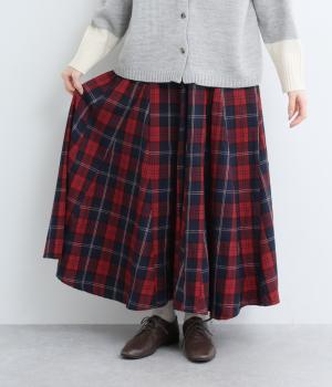 チェックデザインパネルフレアスカート(レッドチェック-F)