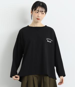 コットンジャージファブリックエンブロイダリ―デザインプルオーバー(ブラック×オフホワイト-ONESIZE)