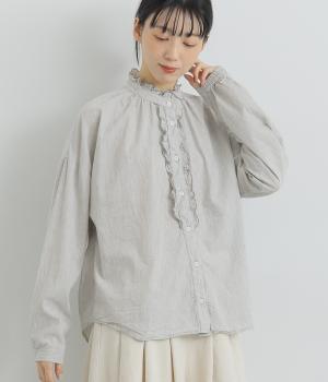 コットンヤーンウォッシュドフリルブラウス