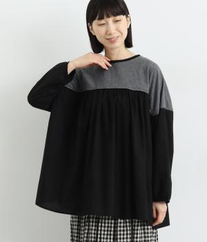 コットン天竺ワンウォッシュジャージ＆ソフトローンコンビネーションプルオーバー