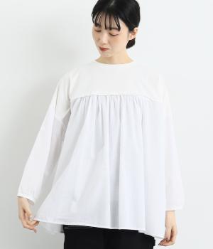 コットン天竺ワンウォッシュジャージ＆ソフトローンコンビネーションプルオーバー(オフホワイト-F)