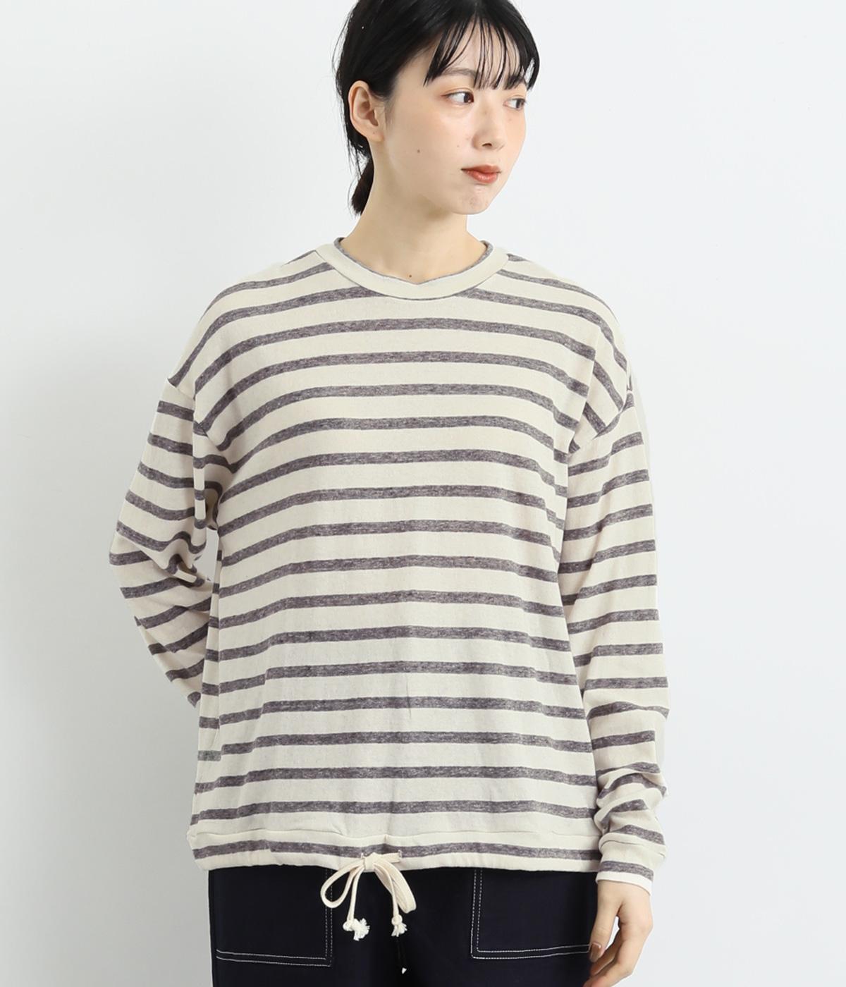 コットンガーゼジャージボーダードロスティングプルオーバー(アイボリー×グレー-F)