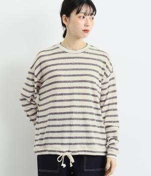 コットンガーゼジャージボーダードロスティングプルオーバー(アイボリー×グレー-F)
