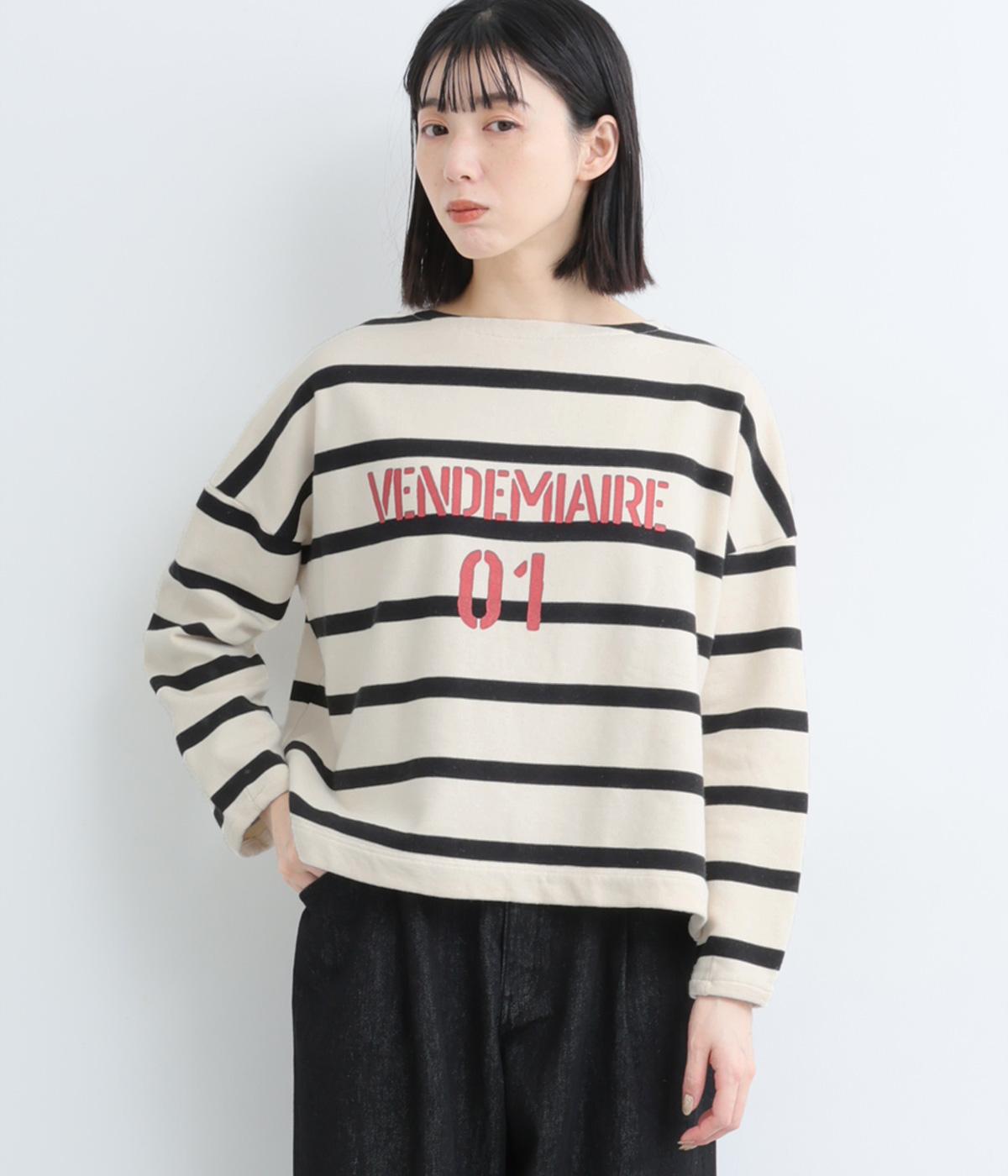 ボーダーフリースVENDEMAIRE01プリントプルオーバー(ナチュラル×レッド-F)