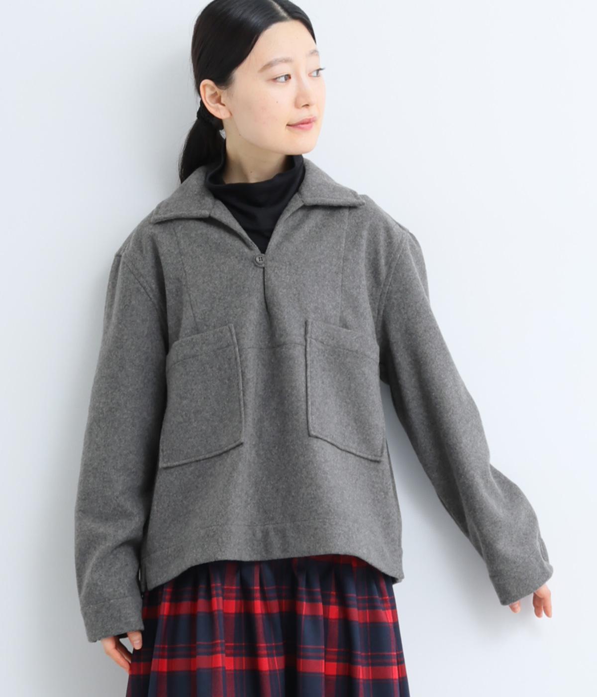 ウール混フェルトデザインプルオーバー(グレー-F)