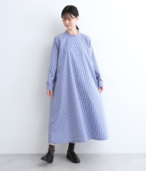 スタンドカラーテントワンピース(チェック-ONESIZE)