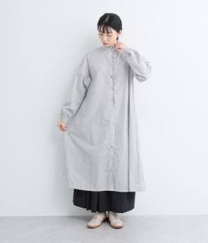 フリルデザインバンドカラーワンピース