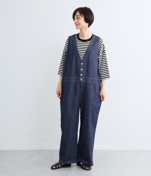 コットンネップデニムオールインワン(インディゴ-F)