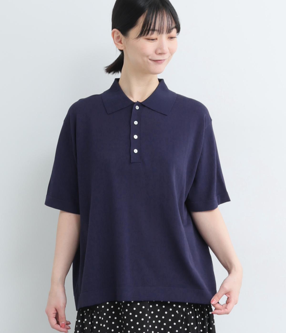 コットンエステルハイゲージニットプルオーバー(ネイビー-F)