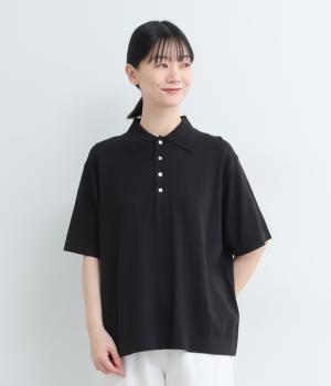 コットンエステルハイゲージニットプルオーバー(ブラック-F)