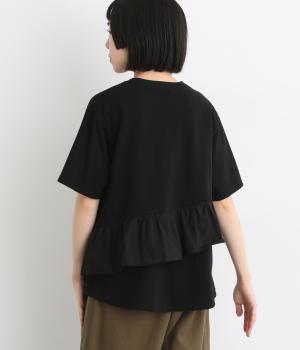 コットンコーマ天竺アシンメトリーフリルプルオーバー(ブラック-F)