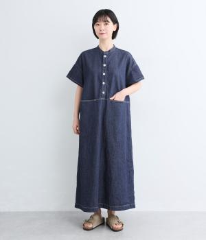 コットンネップデニムボックスワンピース(インディゴ-F)