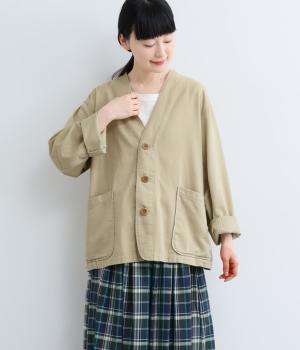 コットンレーヨンツイルノーカラージャケット(ベージュ-F)