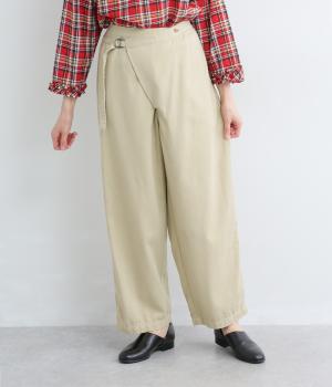 コットンレーヨンツイルラップパンツ(ベージュ-F)