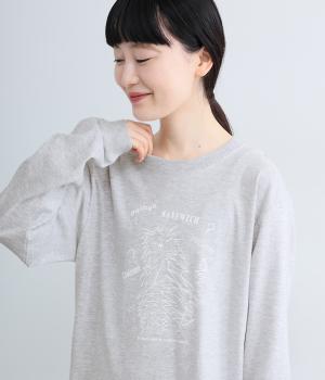 コットンChant designロングプリントTEE(アッシュ/オフホワイト-F)