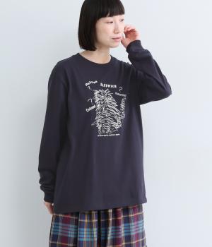 コットンChant designロングプリントTEE(ネイビー/ベージュ-F)
