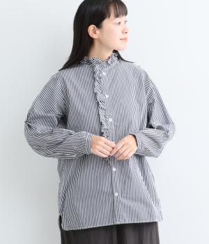 コットンフリルシャツチュニック（ストライプ・F）