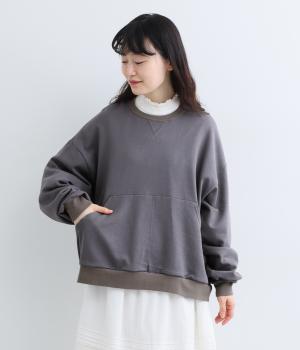 ウール混ナチュラル裏毛デザインプルオーバー（グレー・F）