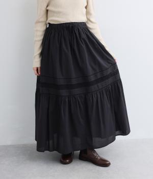 シャンプレー&ローンLACEデザインスカート（ブラック・F）