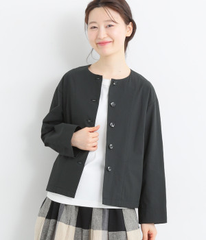 コットンナイロンライトシアーサッカー裏地リバティーノーカラージャケット(ブラック-ONESIZE)