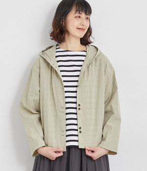 コットンナイロン高密度クロスフード付きジャケット(ライトカーキ-ONESIZE)