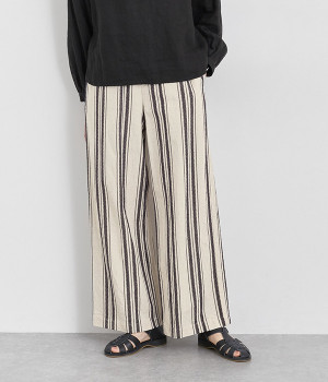 コットンリネンドビーストライプワイドパンツ(ナチュラル-ONESIZE)