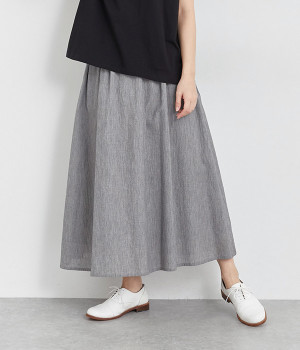 コットンダンガリーチェックギャザースカート(グレー-ONESIZE)