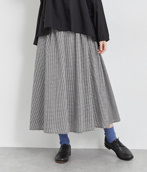 コットンダンガリーチェックギャザースカート(ギンガム-ONESIZE)