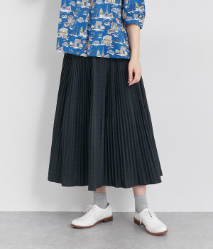 High Density Clothプリーツスカート(ネイビー-ONESIZE)