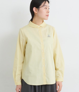 コットンブロードポイント刺繍フラット風丸襟レギュラーシャツ(イエロー-ONESIZE)