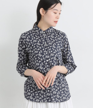 コットンローン水兵さん7分袖小丸襟レギュラーシャツ(ネイビー-ONESIZE)