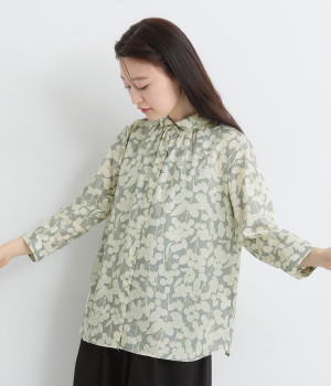 コットンローンチェリーベーシック角襟ブラウス(グレー-ONESIZE)