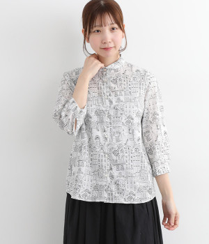 コットンローンポーランドの街スタンドカラーレギュラーシャツ(モノトーン-ONESIZE)