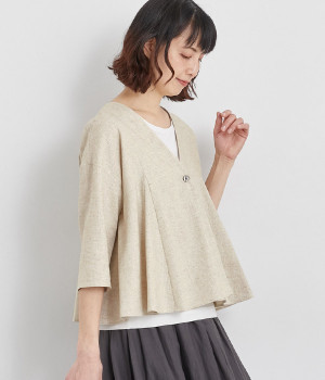 レーヨンリネンステラキャンバス7分袖ボレロブラウス(ナチュラル-ONESIZE)