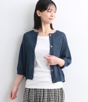ホールガーメント5分袖カーディガン(ネイビー-ONESIZE)