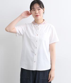 コットンブロード台襟付きセーラーカラーシャツ(ピンク系フラワー-ONESIZE)