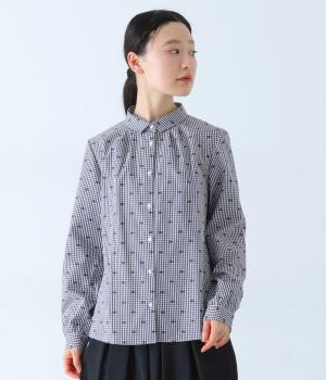 コットンブロード　レギュラーカラーブラウス(ネイビーお魚-F)