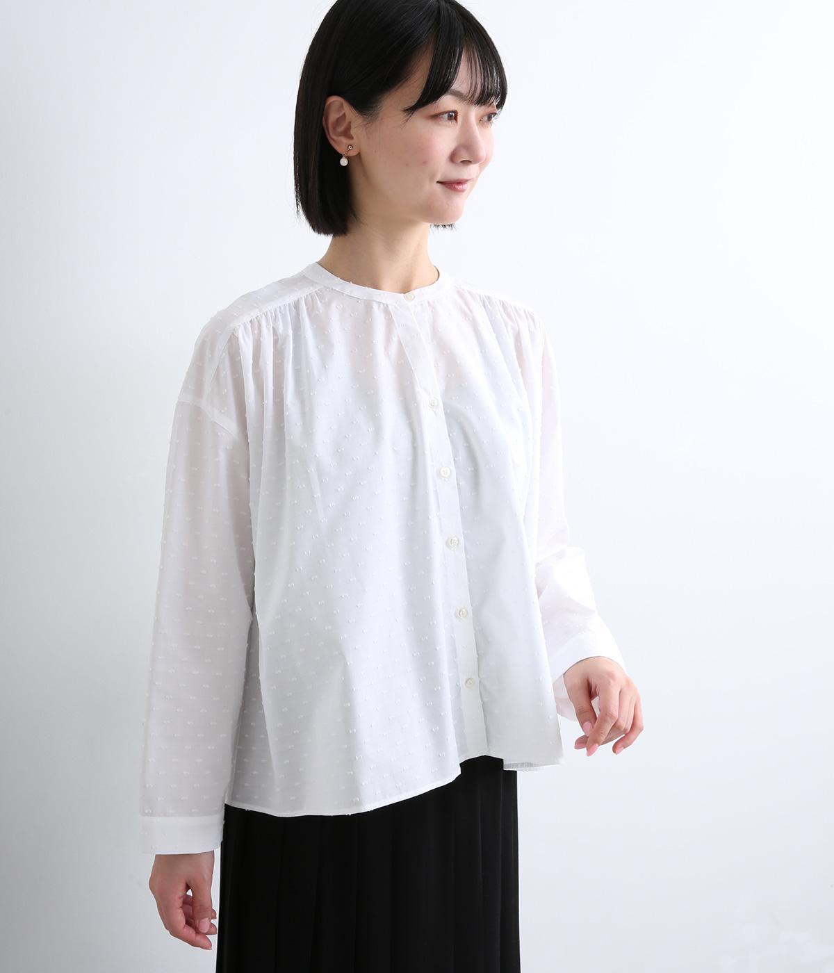 コットンカットドビー　バックタックフレアブラウス(オフホワイト-F)
